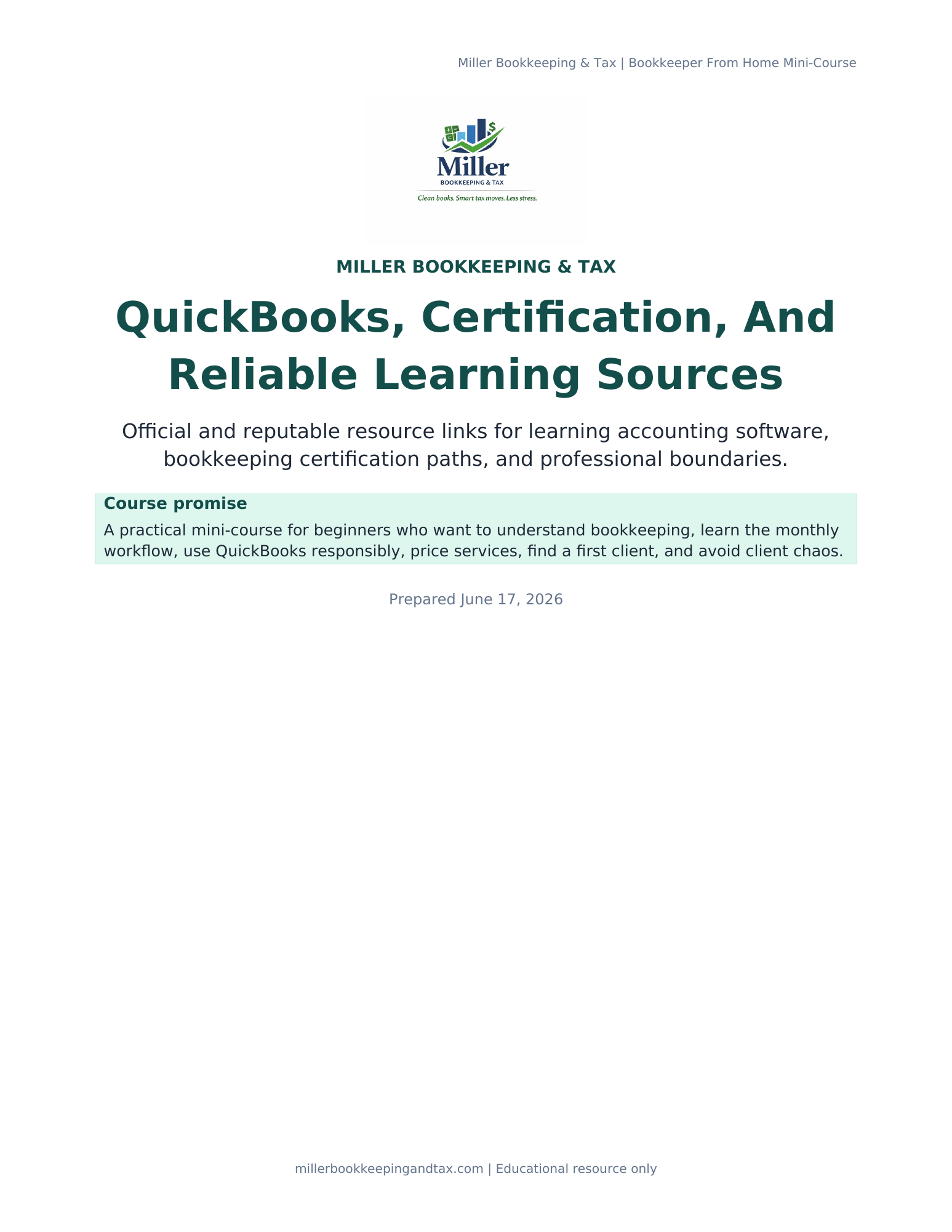 QuickBooks and bookkeeping certification resource guide cover